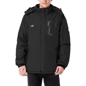 Merence Men's Mountain Ski Jacket Waterproof Windproof Winter Black Size XL
